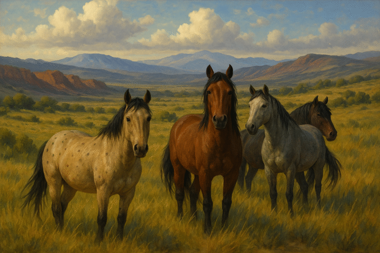 Wild mustang band in western grassland landscape for Fading Hoofbeats Trail Break puzzle